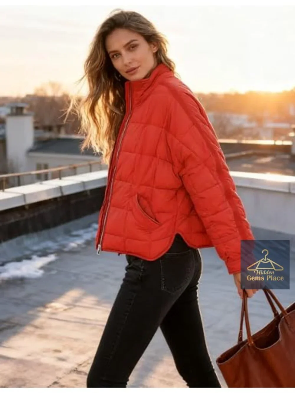 Women's Quilted Lightweight Puffer Jacket Zip Up Padded Coat with Pockets